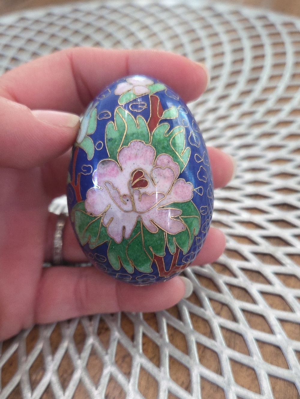 Brass Cloisonné Floral Enameled Decorative Egg
